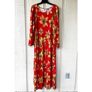 Farm Rio Anthropologie Women's Maxi Dress Red Floral, Boho, Size Large, New